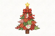 Retro Patchwork Christmas Tree PNG, an Illustration by CraftArtStudio (Thumbnail 1 of 4)
