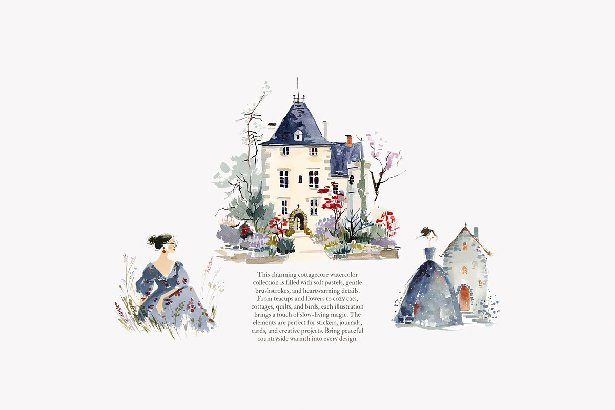 whimsical watercolor castle clipart, a Decorative Illustration by Patishop Art (Photo 2 of 10)
