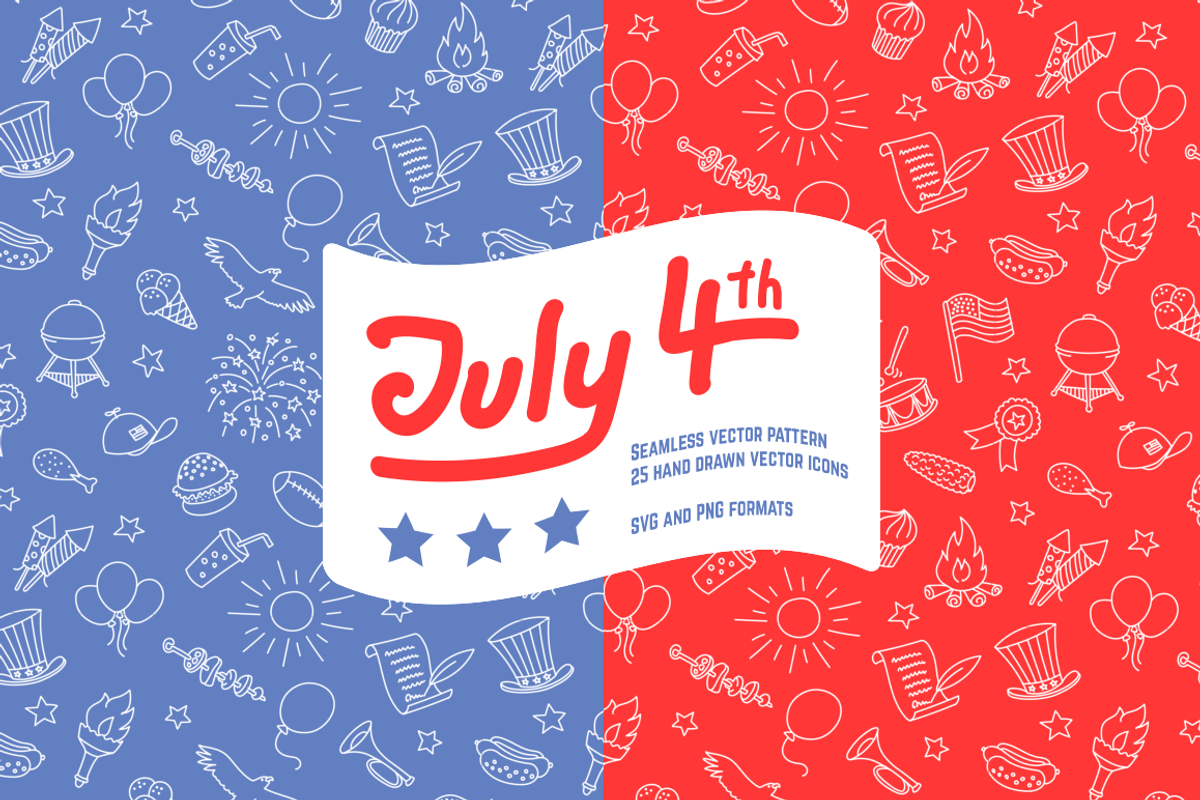 4th Of July Seamless Pattern And Ico, a Pattern Graphic by Iconka (Photo 1 of 3)