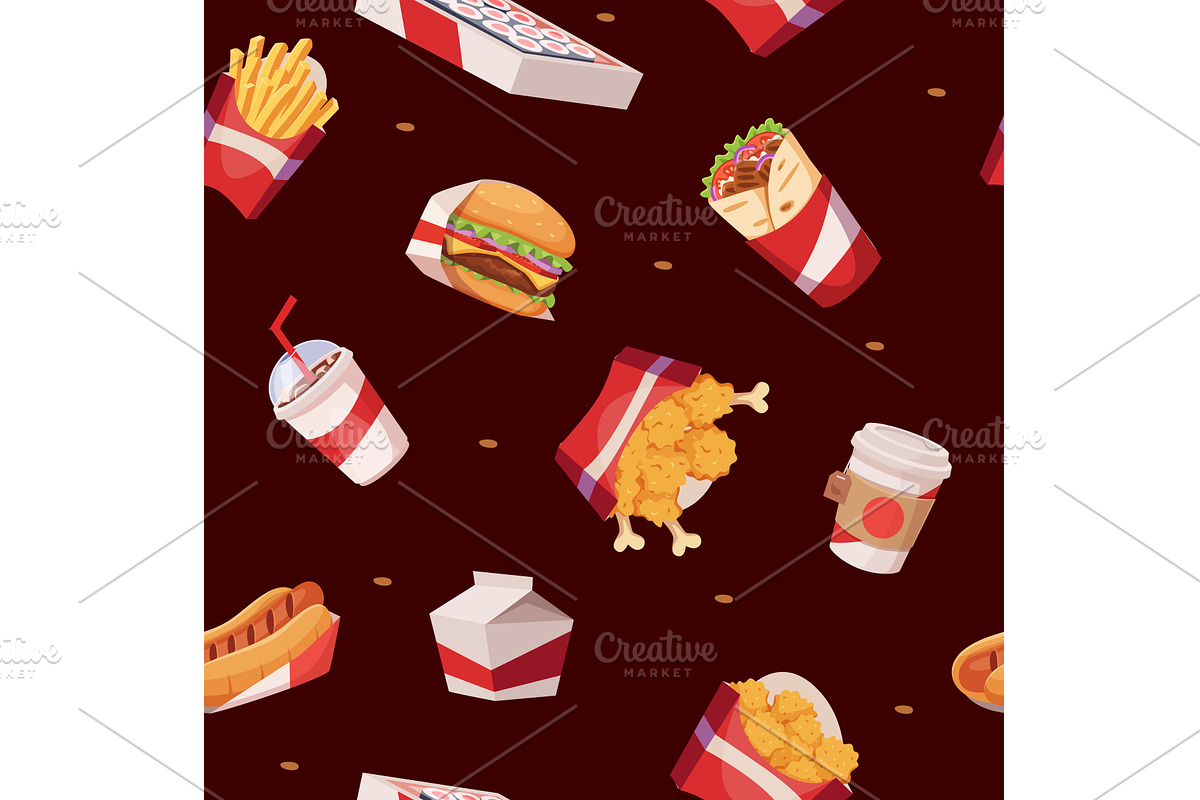Fast food pattern. seamless, a Food Illustration by Onyx