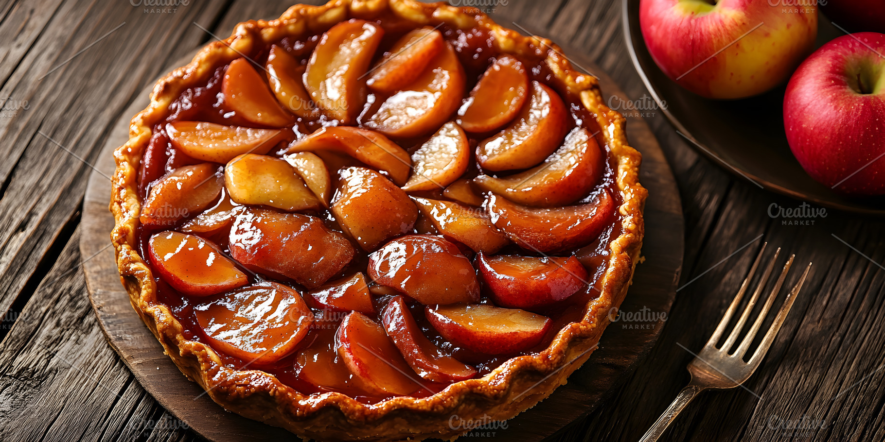 Glazed apple tart with golden crust, a Food & Drink Photo by Photostock