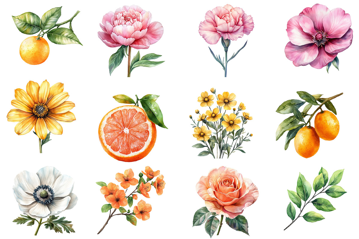 JUICY FLORAL, Watercolor clipart, an Illustration by Designworld (Photo 2 of 5)