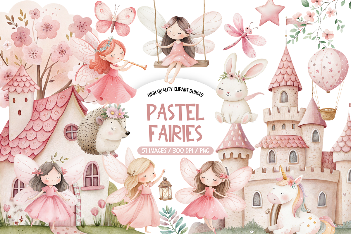 Watercolor Garden Fairies Clipart, a Decorative Illustration by TatiMockup (Photo 1 of 5)