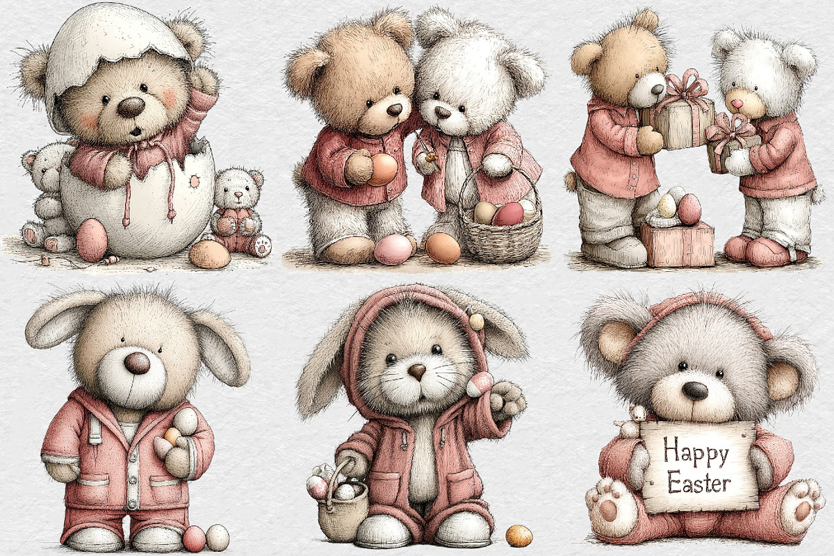 Easter Day Teddy Bear Clipart, an Illustration by DreamCafeArt (Photo 3 of 6)