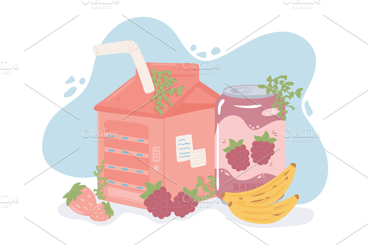 soda box juice fruits, a Food Illustration by studiogstock