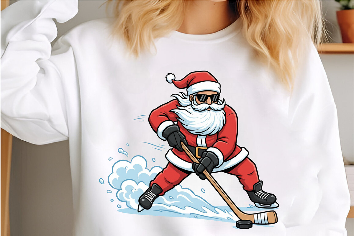 Santa Playing Ice Hockey Christmas P, an Illustration by Libby Wishes (Photo 3 of 6)