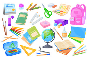 Cartoon school supplies stationery, an Education Illustration by Stock-Smart-Start