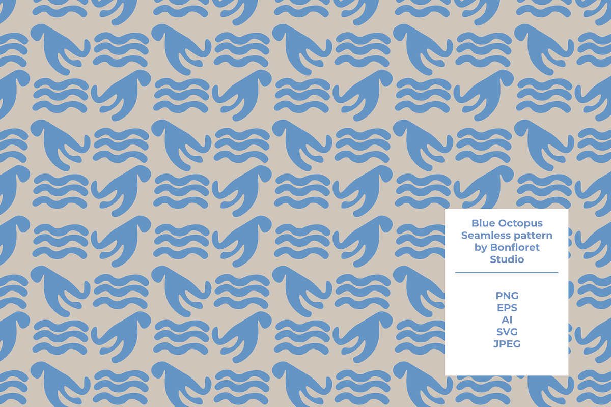 Blue Octopus Seamless Pattern, a Pattern Graphic by Bonfloret Studio (Photo 1 of 3)