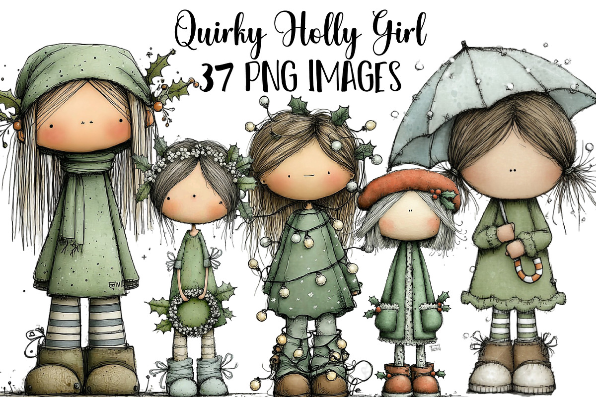 Quirky Holly Girl Clipart, an Illustration by DreamArtGraphic (Photo 1 of 5)