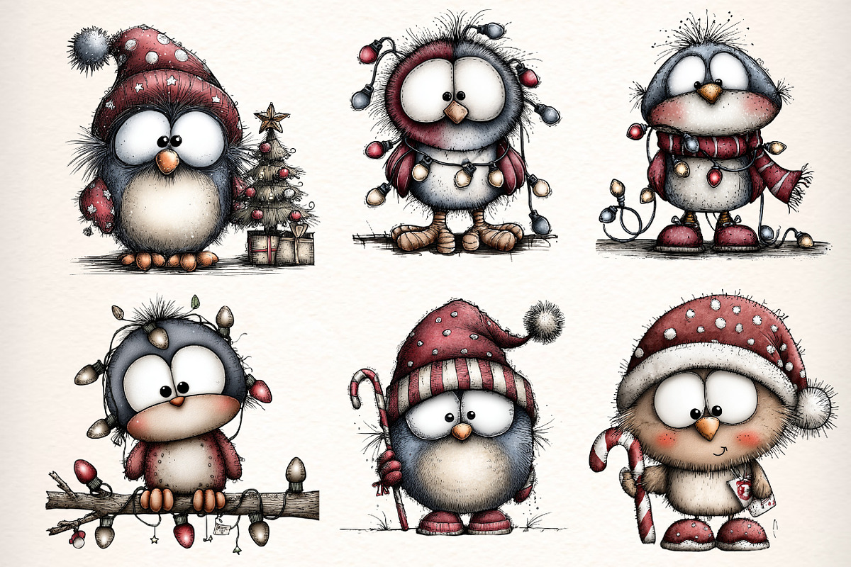 Whimsical Christmas Birds Clipart, an Illustration by Dream Creation (Photo 3 of 7)