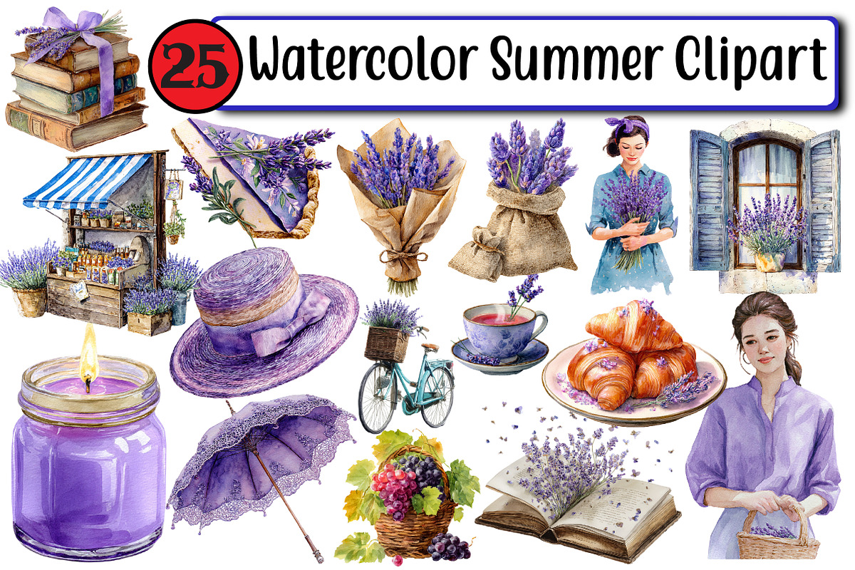 Watercolor Summer Clipart, an Illustration by Design Market (Photo 1 of 3)