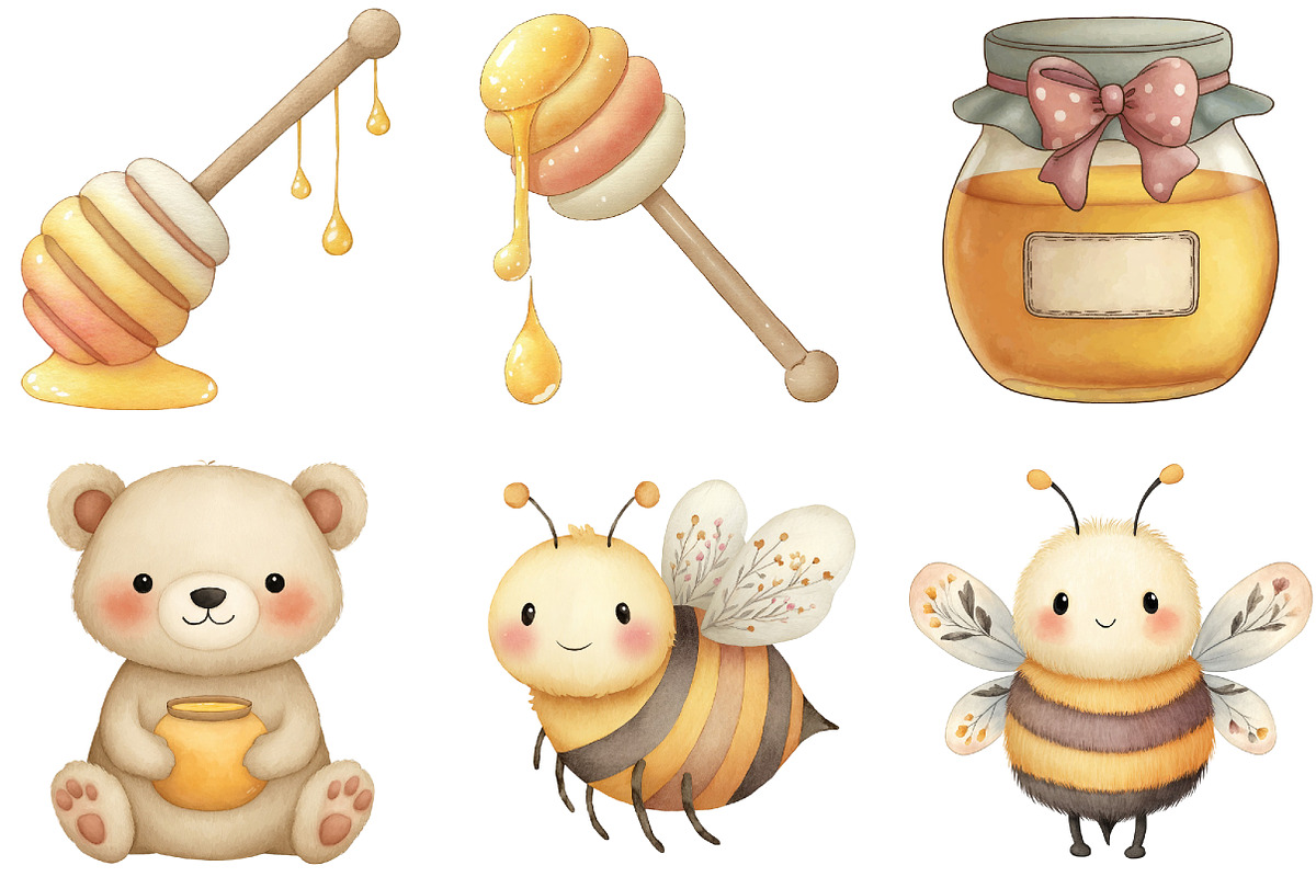Honey Bee Watercolor Cliparts, an Illustration by Sublimation Artist (Photo 4 of 7)