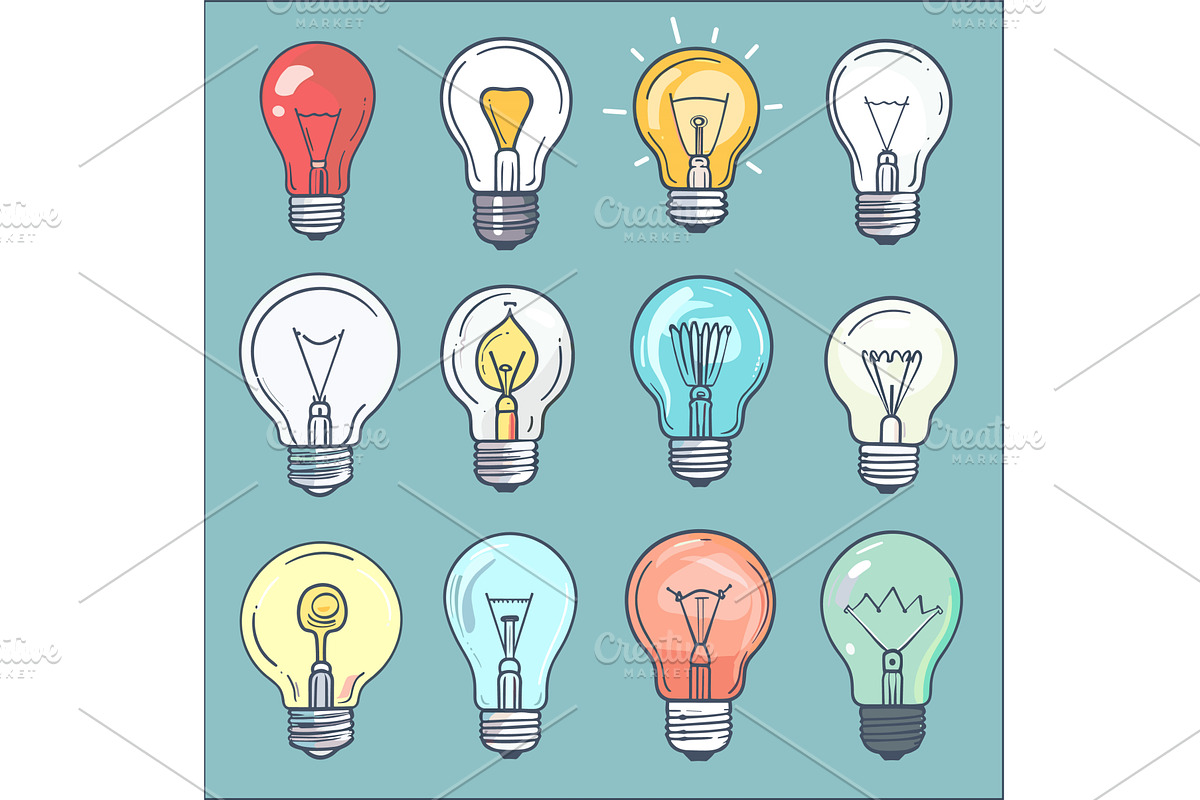 Collection colorful light bulbs, an Object Illustration by Vectorstockersland