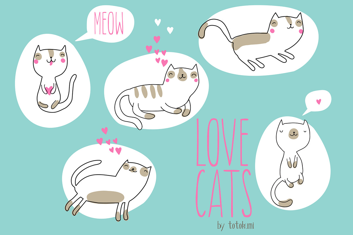 cute cartoon cats in love, an Illustration by totokumi