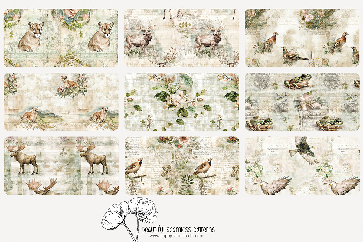 70 vintage woodlands repeat pattern, a Pattern Graphic by Poppy Lane Studio (Photo 2 of 10)
