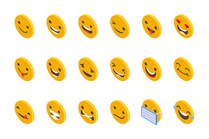 Smiling Faces Icons Set Isometric