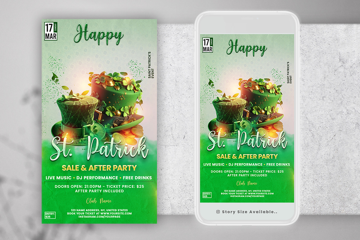Happy St.Patrick Day Instagram Flyer, a Flyer Template by PixelsDesign (Photo 2 of 2)