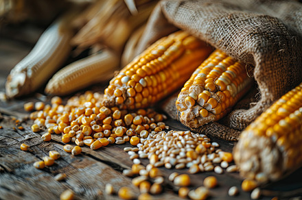Close up of fresh corn groats and se, a Food & Drink Photo by Pixeness