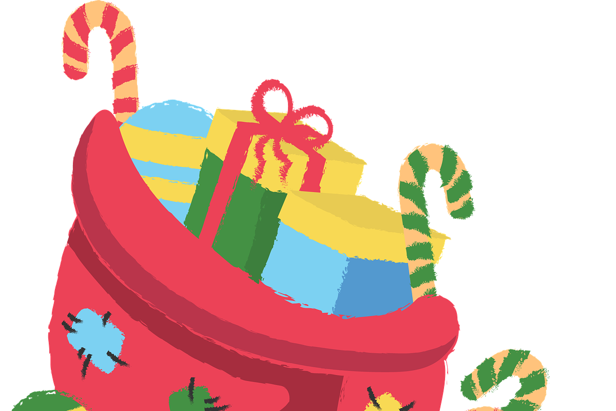 vintage Christmas bag with gifts, a Seasonal Illustration by JYa_Design (Photo 1 of 3)