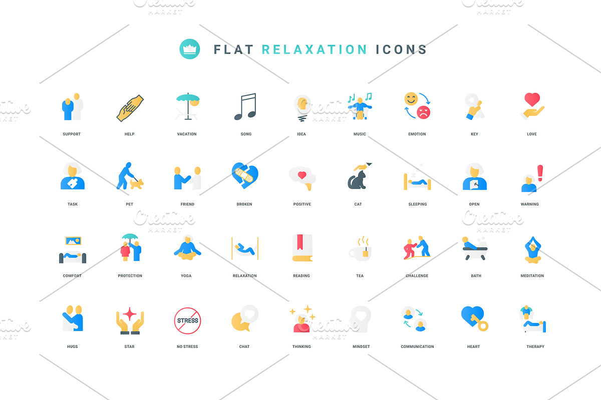 Stress relief relaxation icons, an Object Illustration by Lemberg Vector