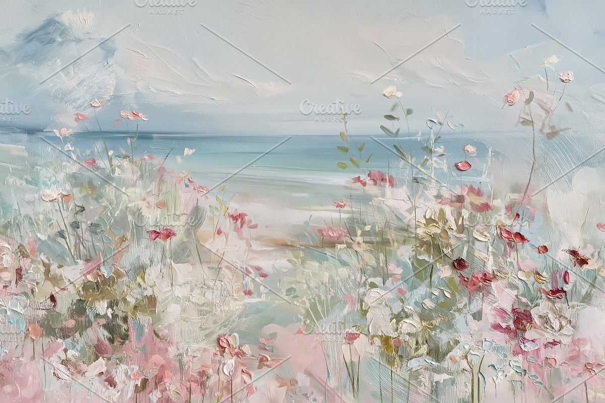 Impressionist coastal landscape painting displaying wildflowers, an Illustration by Studio ANNA (Photo 1 of 2)