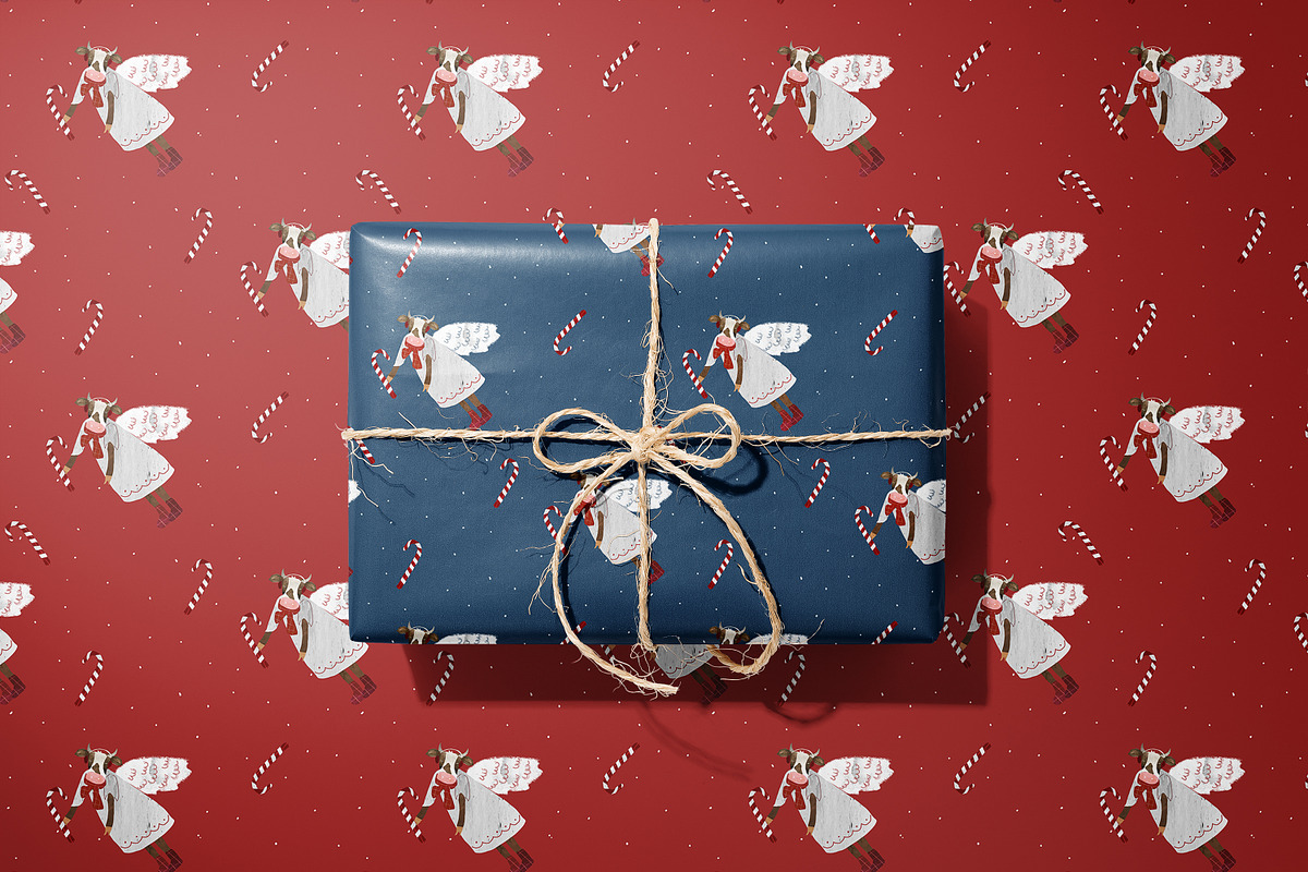 candy cane and cow pattern, a Pattern Graphic by watercolor kamill (Photo 3 of 7)