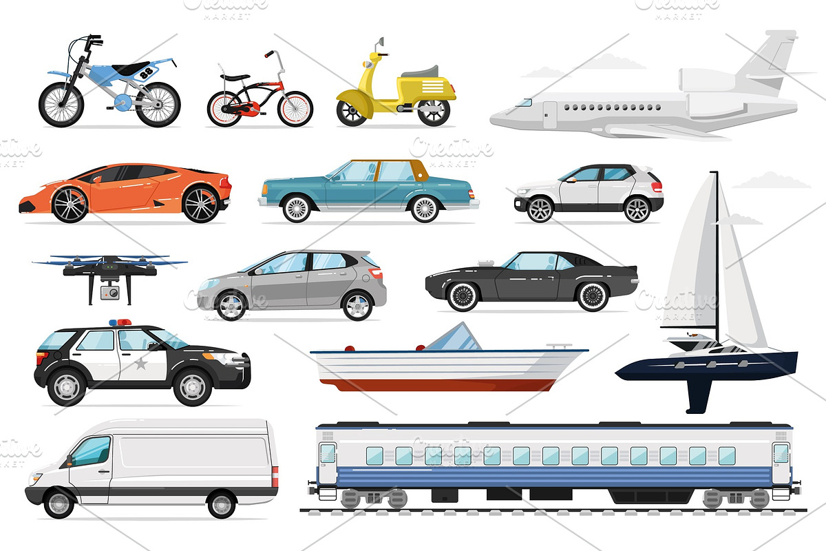 Passenger transport set, a Technology Illustration by studioworkstock