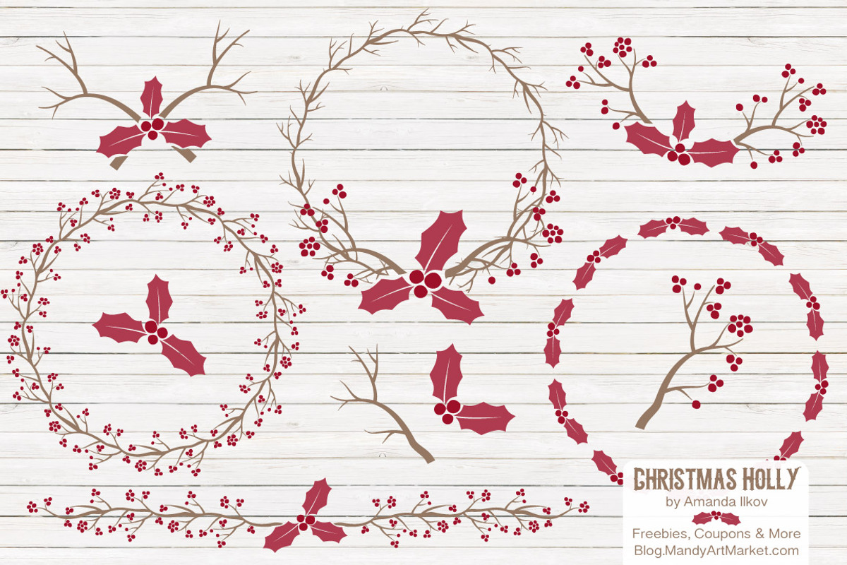 Red Holly Branches & Wreaths, an Illustration by Amanda Ilkov (Photo 1 of 5)