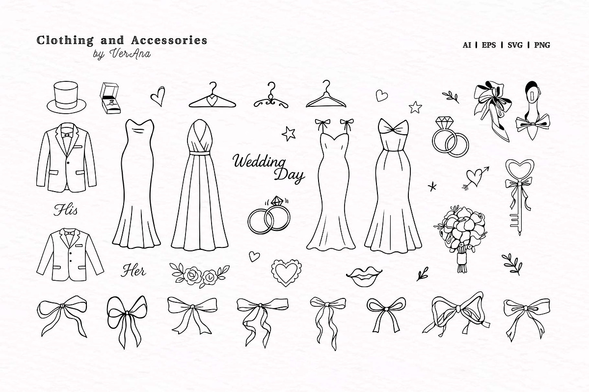 Wedding Line Art Vector Set, an Object Illustration by VerAna (Photo 4 of 18)