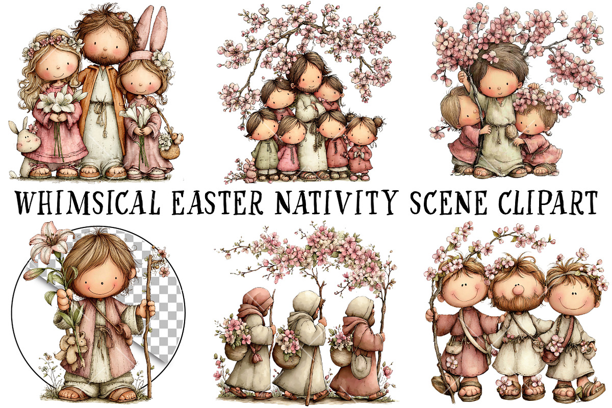 Whimsical Easter Nativity Scene Clip, an Illustration by OK Design (Photo 2 of 6)