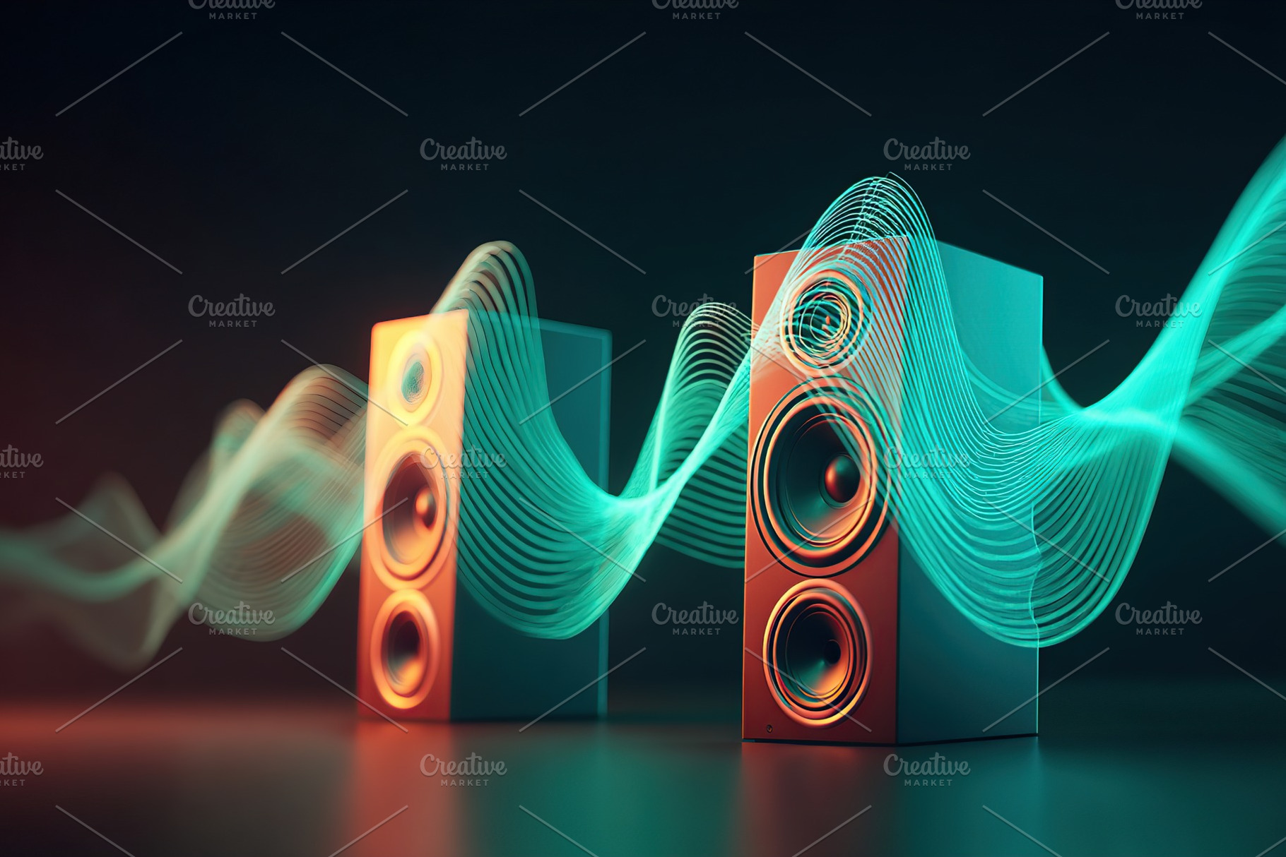 Sound waves dynamically stretching from speakers creating an immersive audio ex, a Background Photo by AlyaAnd