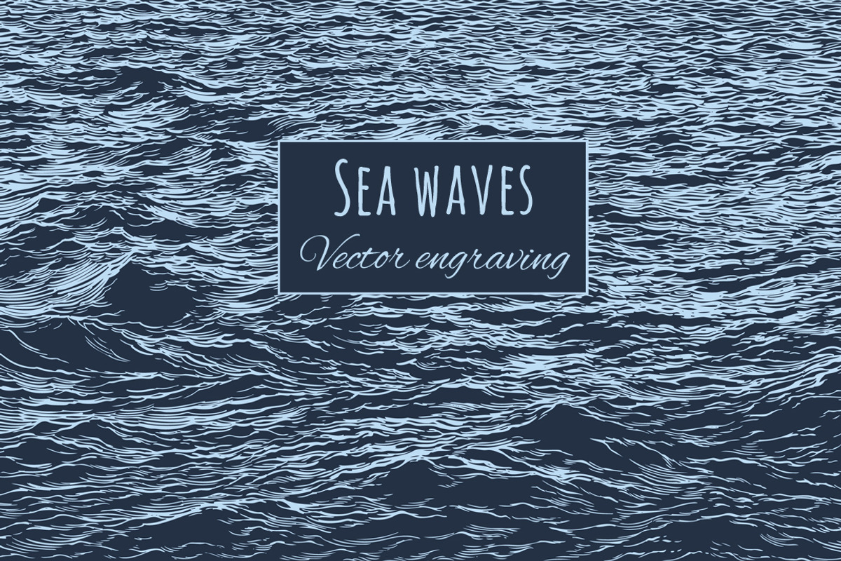 Sea waves. Vector engraving., an Illustration by Vector Engraving (Photo 1 of 2)