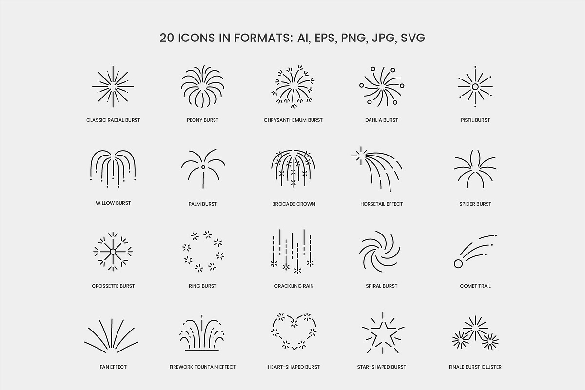 Fireworks & Spark Bursts Line Icons, an Outline Icon by Grand Design (Photo 2 of 3)