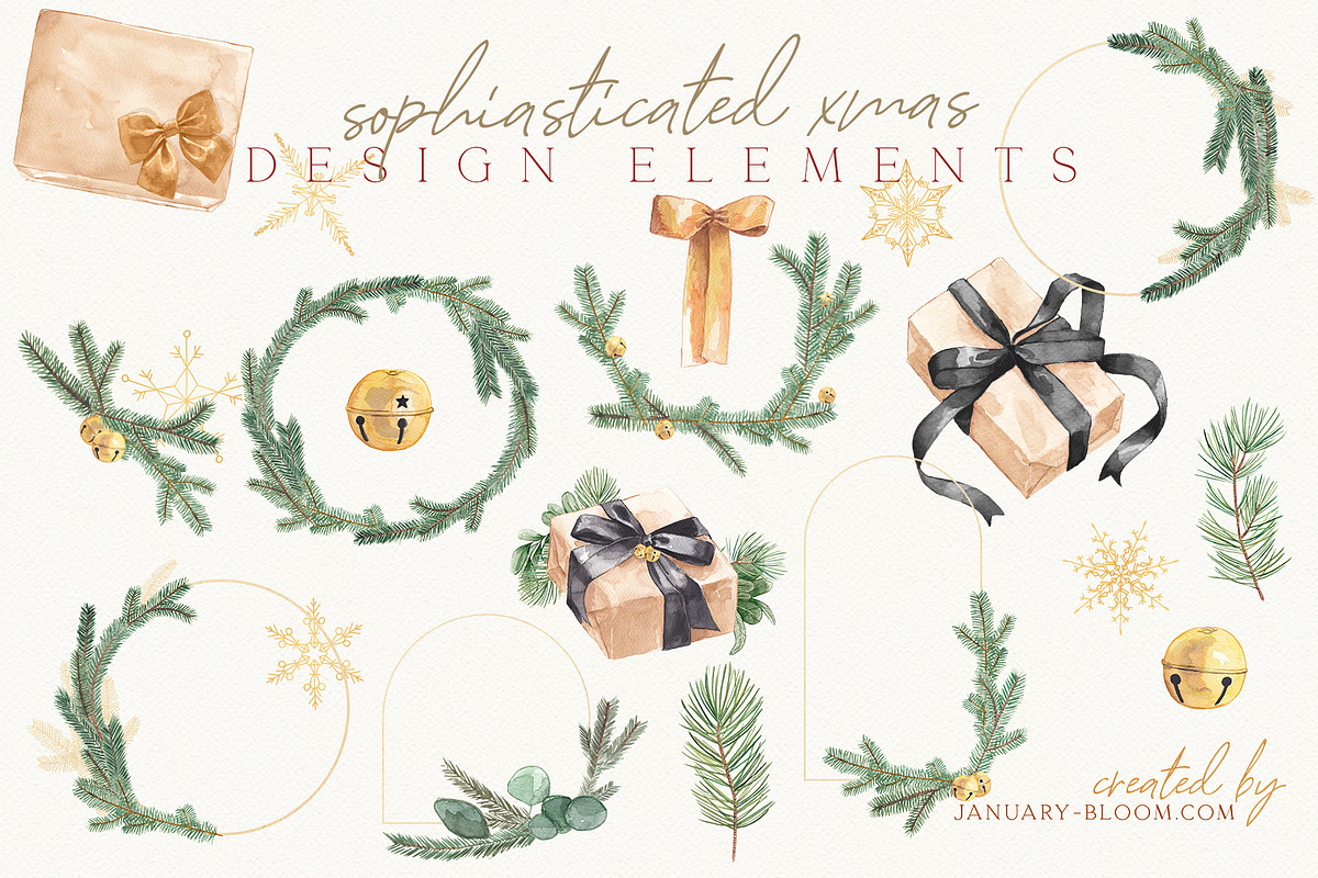 Christmas Watercolor Festive Clipart, an Animal Illustration by January Bloom (Photo 5 of 32)