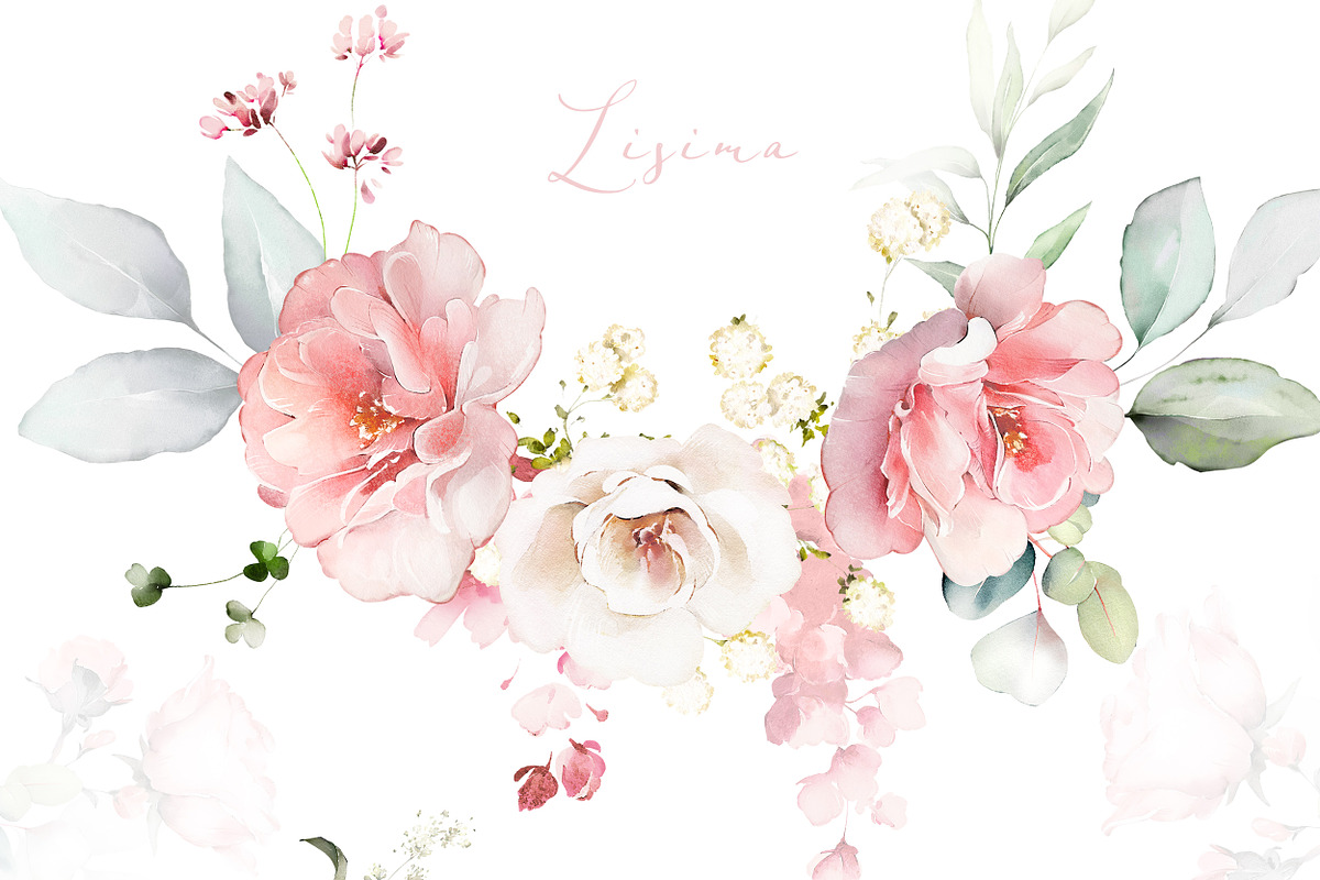 Pink Watercolor roses, a Decorative Illustration by Lisima (Photo 6 of 9)