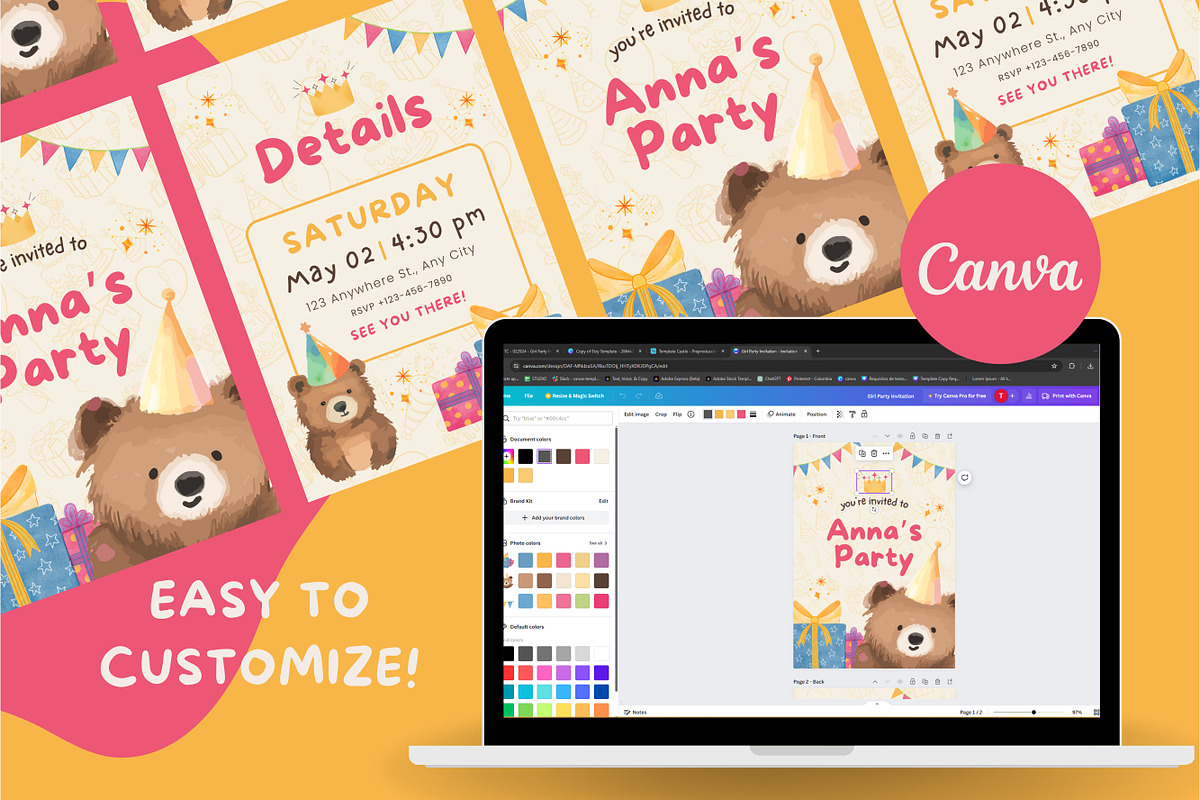 Birthday Party Canva Invitation, a Design Template by TemplateCastleStore (Photo 3 of 5)