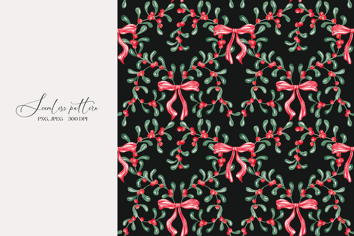 Christmas Mistletoe Ornamental Print, a Pattern Graphic by SirenaArt (Photo 8 of 14)