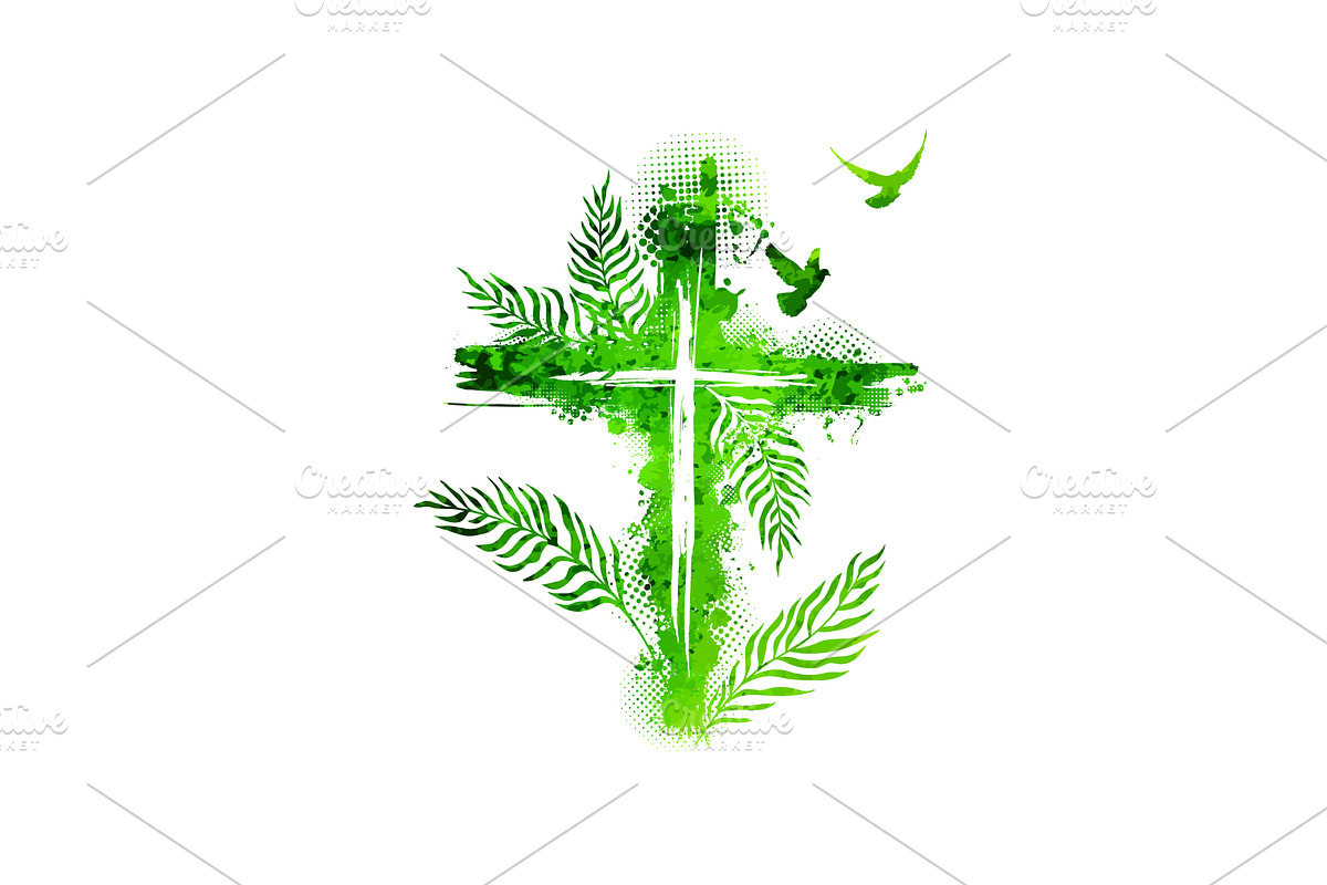 Cross with palm leaves. hand drawn, an Illustration by Nenahliadava Design