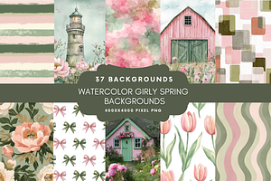 Watercolor Girly Spring Backgrounds, a Graphic by NadiaTheronArt