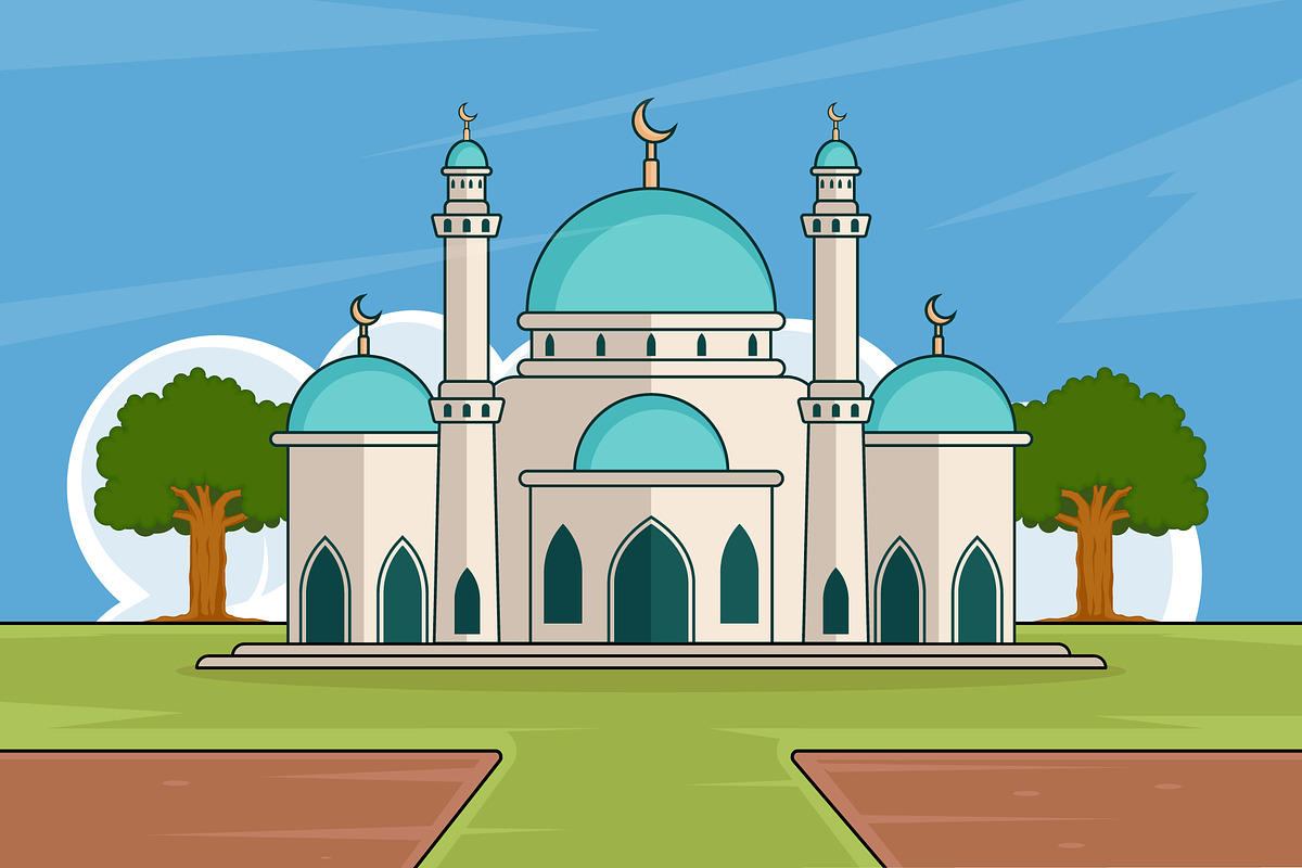 Mosque building landscaped vector, a Decorative Illustration by zyxroun shop (Photo 1 of 3)