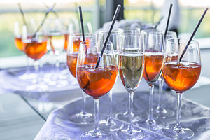 Glasses of wine. Banquet service., a Food & Drink Photo by Volff