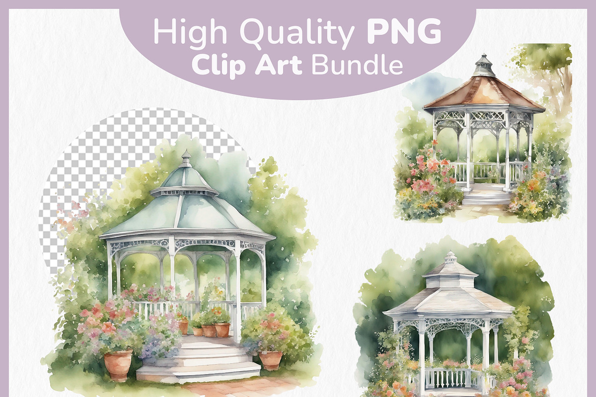 Garden Gazebo PNG Clipart Bundle, a Decorative Illustration by Digital Dreamscaping (Photo 1 of 10)