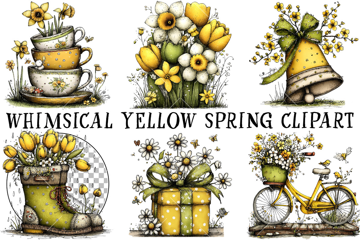 Whimsical Yellow Spring Clipart, an Illustration by OK Design (Photo 2 of 6)