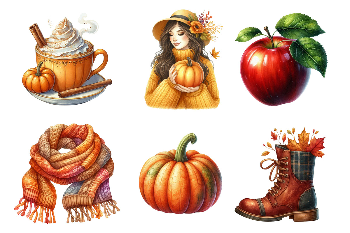Watercolor Autumn Clipart Bundle, an Illustration by SinaCreation (Photo 5 of 5)