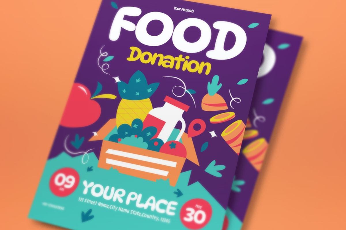 Purple Food Donation Flyer Set, a Flyer Template by graphicook (Photo 3 of 6)