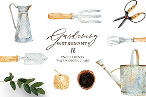 Watercolor Gardening Tools Set