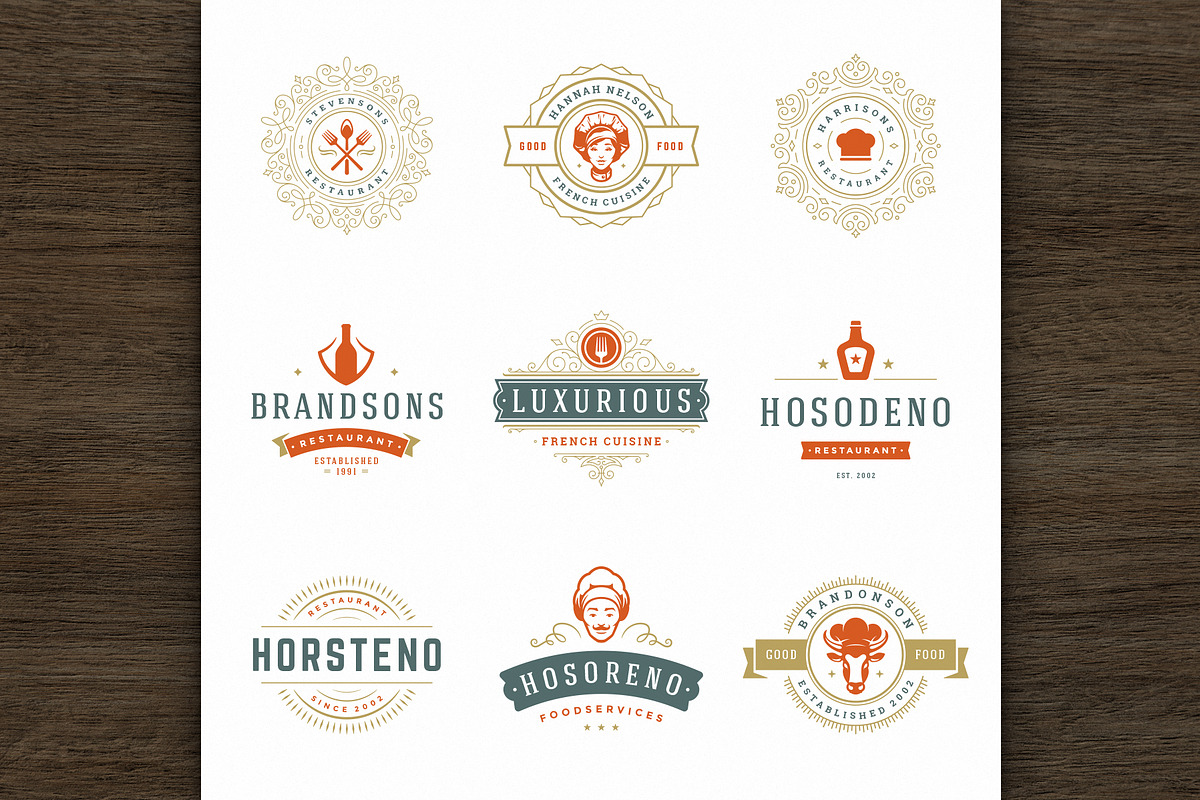 36 Restaurant Logos and Badges, a Branding & Logo Template by Vasya Kobelev (Photo 2 of 20)