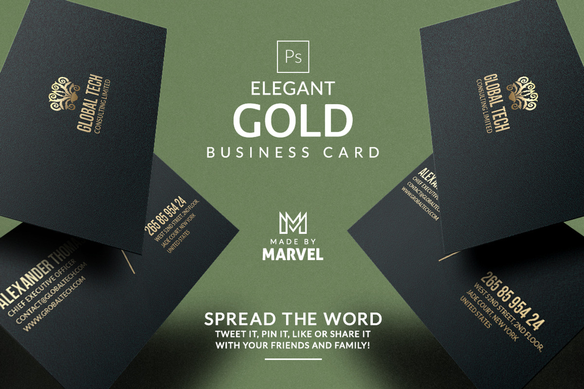 Elegant Gold Business Card, a Business Card Template by Marvel (Photo 1 of 5)