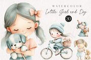Little Girl and Dog Clipart, an Illustration by CreationArt (Thumbnail 1 of 9)