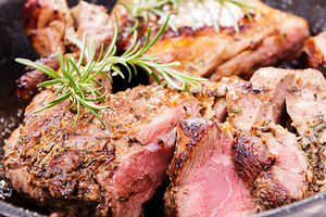 Roast Lamb With Rosemary In Pan, a Photo by THP Creative